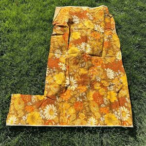 Vintage 60s 70s Floral Upholstery Fabric Mid Century Mod Daisy Retro Brown Orang
